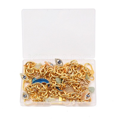 3Pcs Moon Eye Alloy Enamel with Rhinestone Charm Aluminum Cable Chain Bag Decorative Chains HJEW-NB00285-1