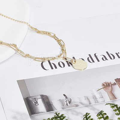 1Pc Brass Paperclip & Satellite Chains Double Layer Multi-strand Bracelet with Initial Letter A Charms for Women BJEW-AN0001-01-1