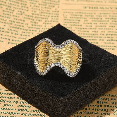 Brass Micro Pave Clear Cubic Zirconia Cuff Finger Rings for Women RJEW-B112-11GP-1
