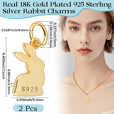 2Pcs 925 Sterling Silver Rabbit Charms STER-BBC0008-28-1