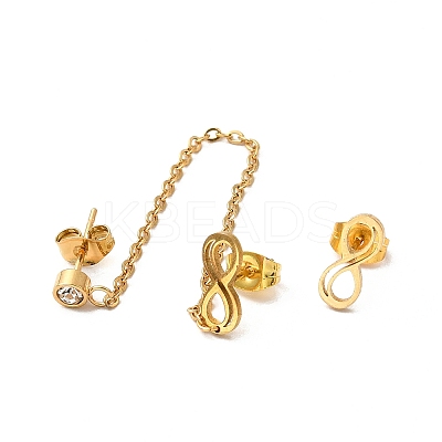 PVD Vacuum Plating 304 Stainless Steel Dangle Chains Stud Earrings EJEW-C049-01D-G-1