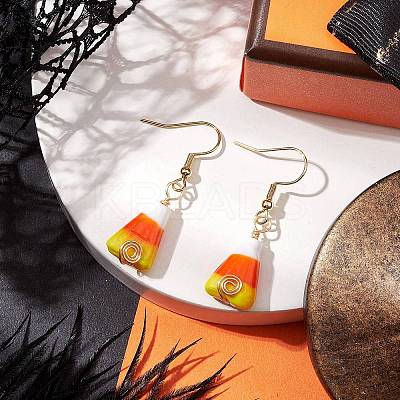 Candy Corn Handmade Lampwork Dangle Earrings EJEW-JE05869-1