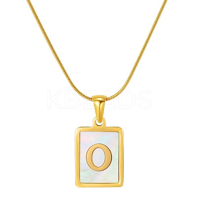 Stainless Steel Snake Bone Chain Alphabet Necklace with Shell Pendant WD3660-15-1