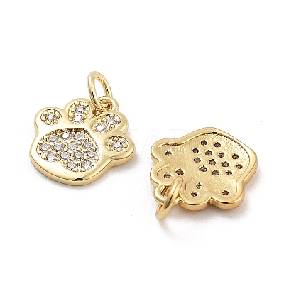 Paw Print Rack Plating Brass Micro Pave Cubic Zirconia Charms KK-G512-22G-1