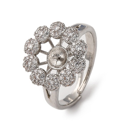 Flower Brass Micro Pave Clear Cubic Zirconia Cuff Ring Settings KK-D378-32P-1