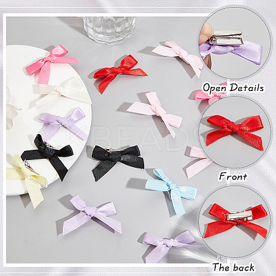 64Pcs 8 Colors Bowknot Polyester Alligator Hair Clips AJEW-CP0008-36-1