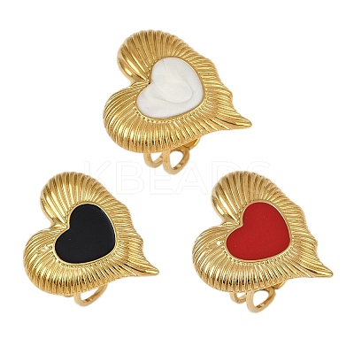 Heart 304 Stainless Steel Enamel Finger Rings for Women RJEW-G355-09G-1