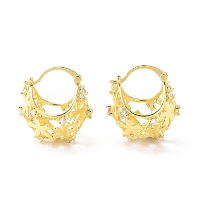 Clear Cubic Zirconia Flower Hollow Thick Hoop Earrings EJEW-G333-09G-1
