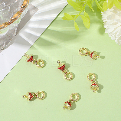 8Pcs Brass Red Enamel Vegetable European Dangle Charms OPDL-BBC0001-03G-02-1