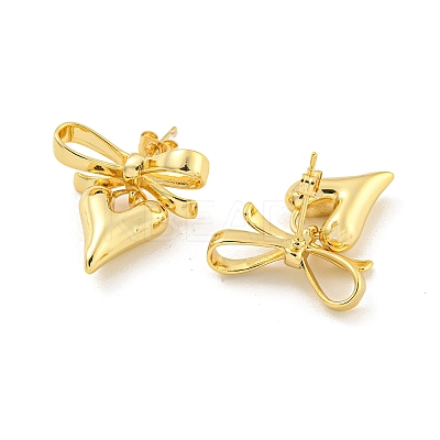 Bowknot & Heart Brass Stud Dangle Earrings for Women EJEW-G387-01G-1