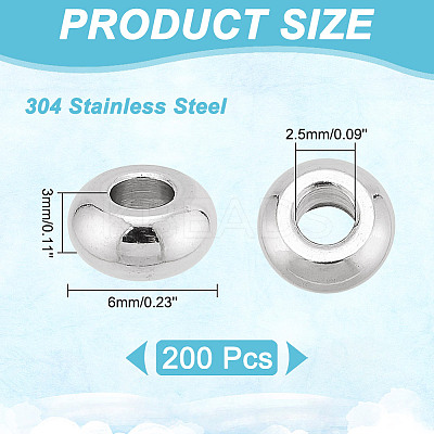 200Pcs 304 Stainless Steel Beads STAS-AR0001-92-1