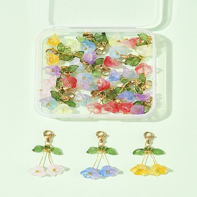 18Pcs 9 Colors Campanula Glass Pendant Decoration HJEW-FS00037-1