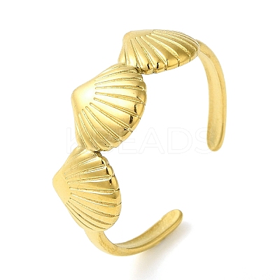 Shell Shape 304 Stainless Steel Open Cuff Rings for Women LS-RJEW-Z043-02D-1