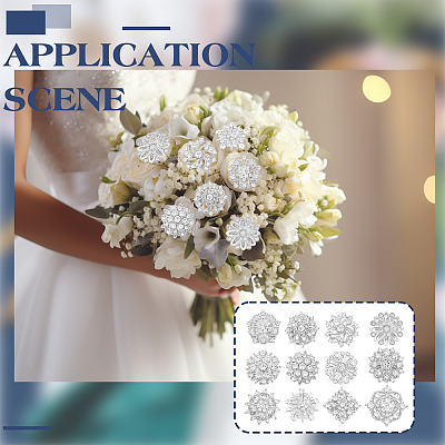 12Pcs Flower Alloy Rhinestone Brooches for Clothes JEWB-WH0020-073S-1