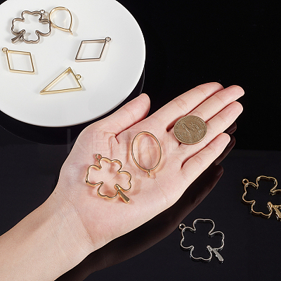 Matte Style Rack Plating Alloy Open Back Bezel Pendants PALLOY-OC0001-45-1