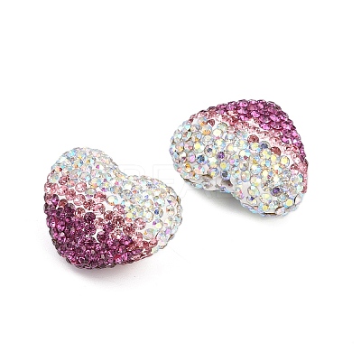 Gradient Color Heart Shaped Polymer Clay Rhinestone Beads CLAY-NH0002-03F-1