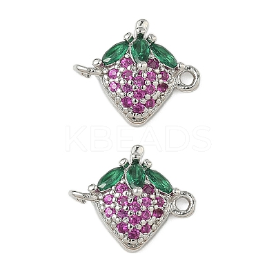 Brass Pave Green & Hot Pink Cubic Zirconia Fruit Connector Charms KK-Z109-01P-02-1