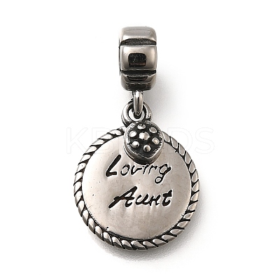 304 Stainless Steel Flat Round Loving Aunt European Dangle Charms STAS-L284-04AS-1