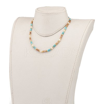 Natural Picture Jasper & Turquoise Beaded Necklaces NJEW-JN03253-1