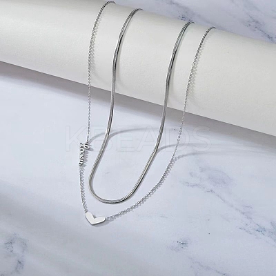 201 Stainless Steel Love Heart Pendant Double Layer Necklaces for Women NJEW-D307-03P-1