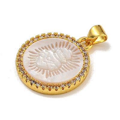 Rack Plating Brass Micro Pave Clear Cubic Zirconia Flat Round Pendants LS-KK-U025-10G-09-1