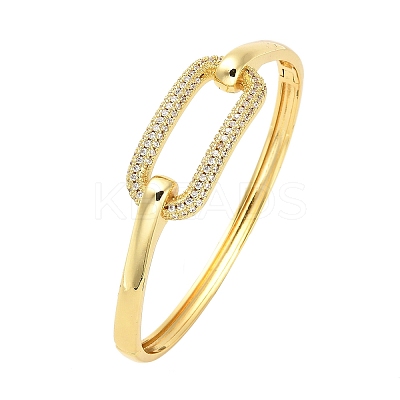 Brass Micro Pave Clear Cubic Zirconia Hollow Rectangle Hinged Bangles for Woman BJEW-M312-03C-G-1