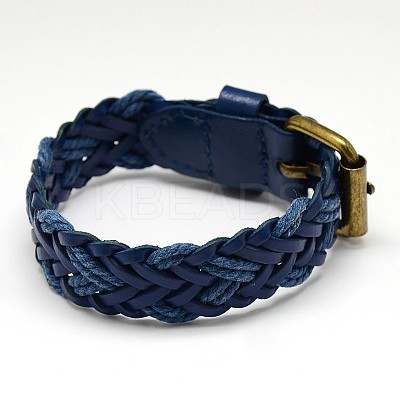 Trendy Unisex Casual Style Braided Hemp and Leather Wristband Bracelets BJEW-L268-M-1