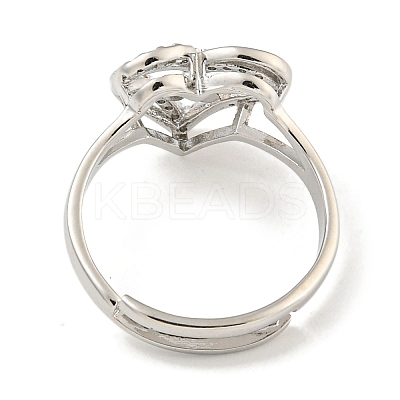 Heart with Letter Rack Plating Brass Micro Pave Clear Cubic Zirconia Adjustable Rings for Women RJEW-I105-01P-L-1
