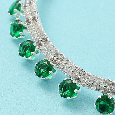 Green Cubic Zirconia Diamond Charm Bracelet with Rack Plating Brass Link Chains BJEW-Q771-03S-1