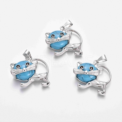 Synthetic Turquoise Kitten Pendants G-J386-C03-1