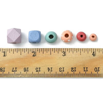 256Pcs 6 Styles Spray Painted Natural Maple Wood Beads WOOD-FS0001-10-1