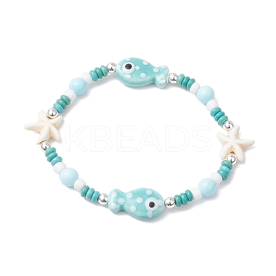 Synthetic Turquoise & Porcelain & Dyed Natural Howlite Beads Stretch Bracelets for Women BJEW-JB11793-02-1