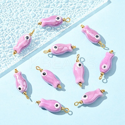 10Pcs Evil Eye Fish Shaped Glazed Porcelain Pendants PALLOY-YW00086-04-1