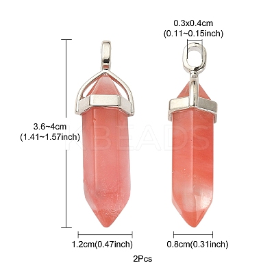 2Pcs Cherry Quartz Glass Double Terminal Pointed Pendants G-YW0002-03-1