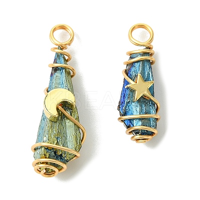 2Pcs Electroplated Natural Quartz Crystal Dyed Copper Wire Wrapped Pendants PALLOY-JF03169-01-1