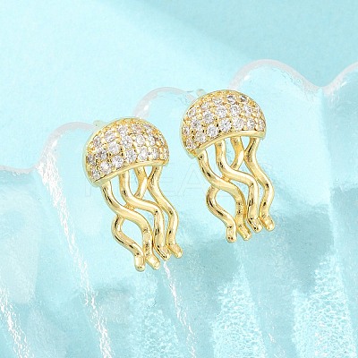 Brass Micro Pave Cubic Zirconia Stud Earrings EJEW-G471-19P-1