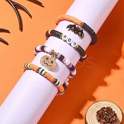 4Pcs 4 Style Polymer Clay Heishi Surfer Stretch Bracelets Set BJEW-TA00276-1