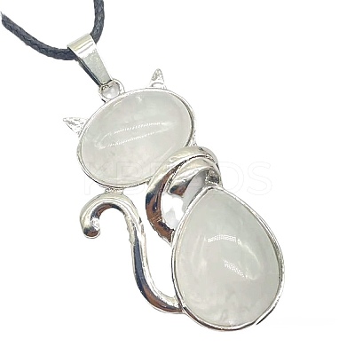 Natural Quartz Crystal Alloy Cat Shape Pendant Necklaces KJ2639-7-1