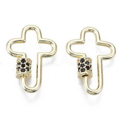 Brass Micro Pave Cubic Zirconia Screw Carabiner Lock Charms KK-R136-070A-NF-1