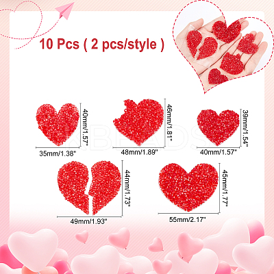 10Pcs 5 Size Heart Resin Rhinestone Patches DIY-AR0002-02-1