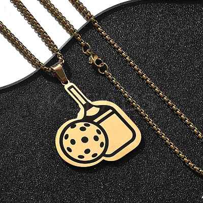 201 Stainless Steel Pickleball Paddle Pendant Box Chain Necklaces for Women Men LS-NJEW-H050-02G-1