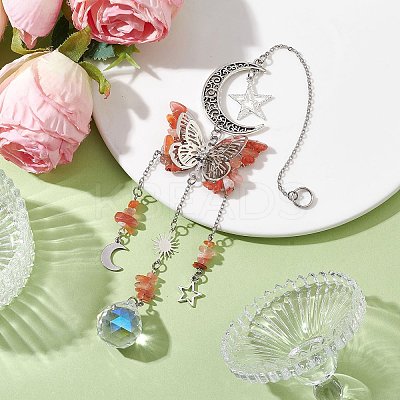 Alloy Hollow Moon Butterfly Hanging Ornaments HJEW-TA00173-03-1