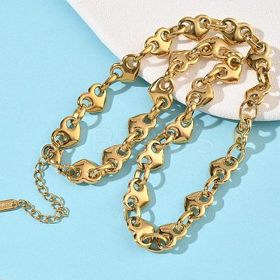 304 Stainless Steel Heart Links Chains Pendant Necklaces for Women NJEW-B150-02G-1