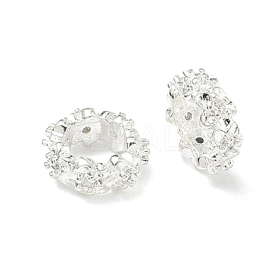 Flower Brass Micro Pave Clear Cubic Zirconia European Beads KK-G557-39S-1