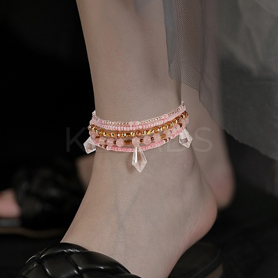 Sparkling Glass Seed Beads 5 Layered Anklet AJEW-SW00006-02-1