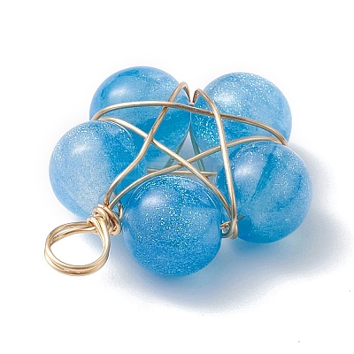 Resin Imitation Cat Eye Copper Wire Wrapped Pendants PALLOY-JF02170-1