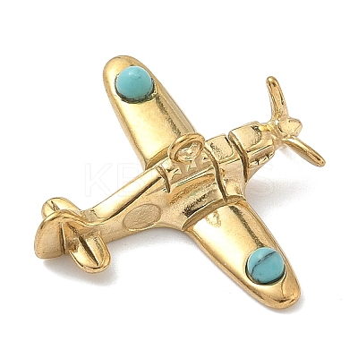 304 Stainless Steel with Dyed Synthetic Turquoise Plane Pendants LS-STAS-G374-03G-1