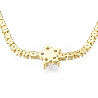 Cubic Zirconia Classic Tennis Necklace with Flower Links NJEW-N048-01G-1