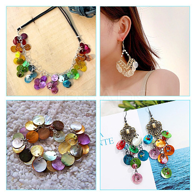 24Pcs 4 Colors Dyed Shell Flat Round Charms FIND-TA0005-04-1