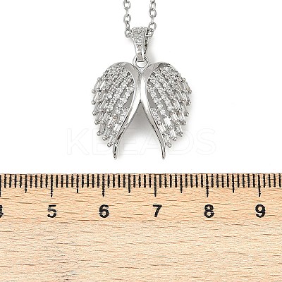 Brass Micro Pave Clear Cubic Zirconia Angel Wings Pendant Necklaces NJEW-Z088-02P-1